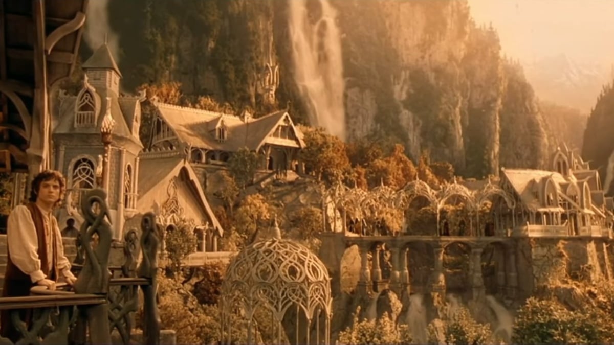 Frodo looks out over Rivendell, Lord of the Rings