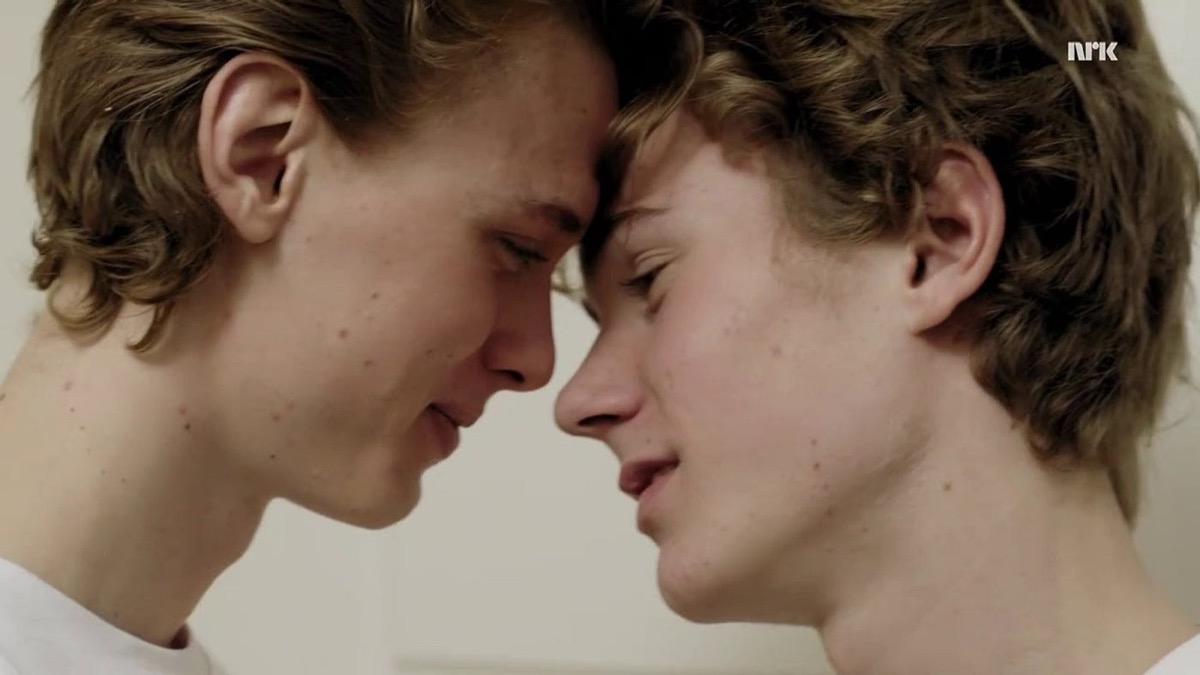 Two young men press their foreheads together in "Skam"