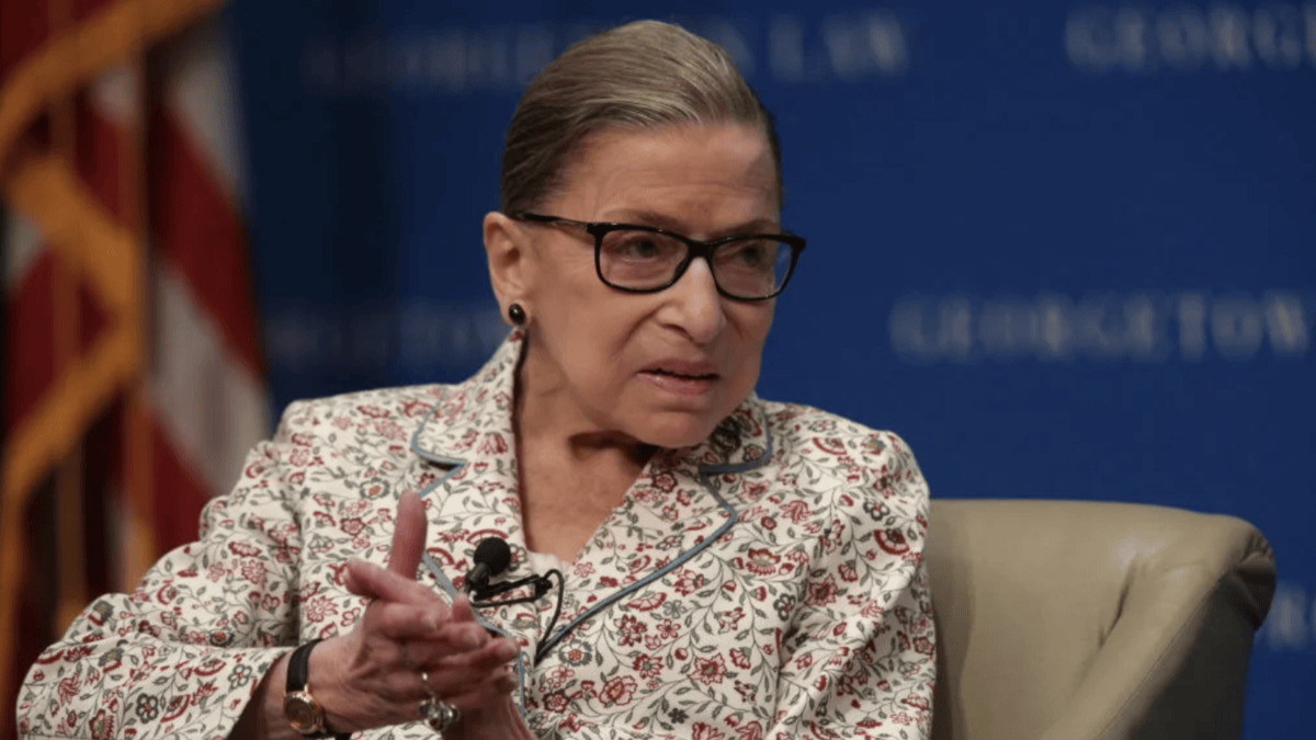 Justice Ruth Bader Ginsburg participates in a discussion at Georgetown University Law Center (Photo by Alex Wong/Getty Images)