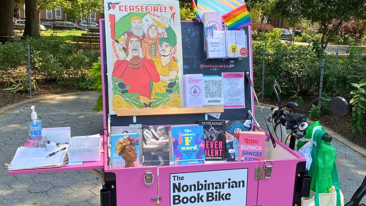 The Nonbinarian Book Bike at its 2nd annual book drive