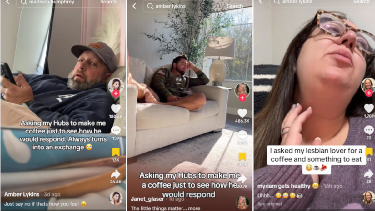 TikTok stills of women asking their partners to make them a coffee