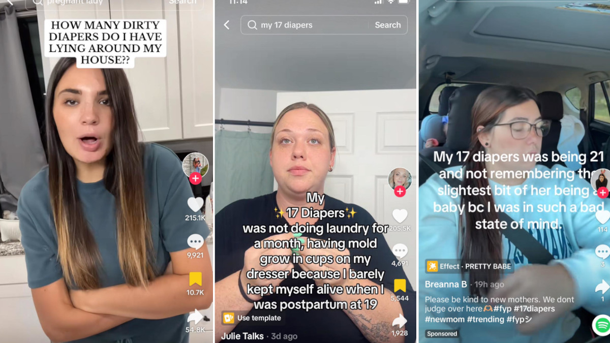 TikTok stills from the 17 diapers trend