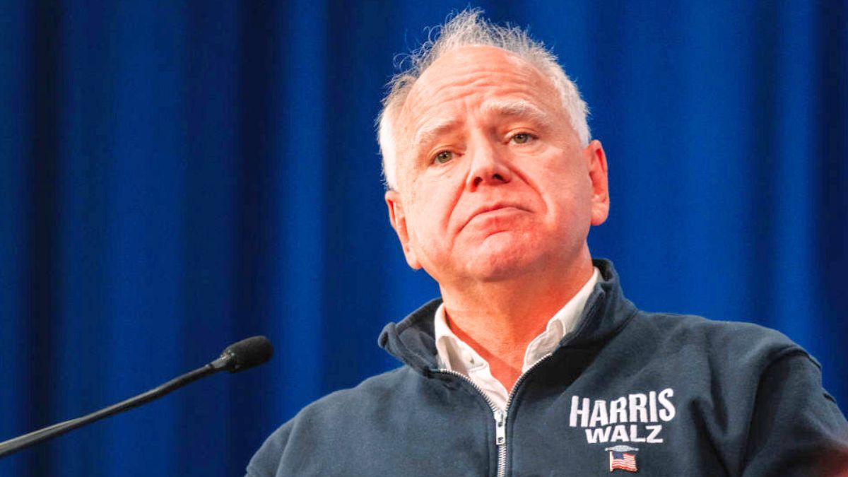 GREEN BAY, WISCONSIN - OCTOBER 14: Democratic vice presidential nominee, Minnesota Gov. Tim Walz, speaks at a rally to kick off his "Driving Forward" Blue Wall Bus Tour at the KI convention center on October 14, 2024 in Green Bay, Wisconsin. Walz is joined by Wisconsin Governor Tony Evers and Michigan Governor Gretchen Whitmer at the rally. (Photo by Jim Vondruska/Getty Images)