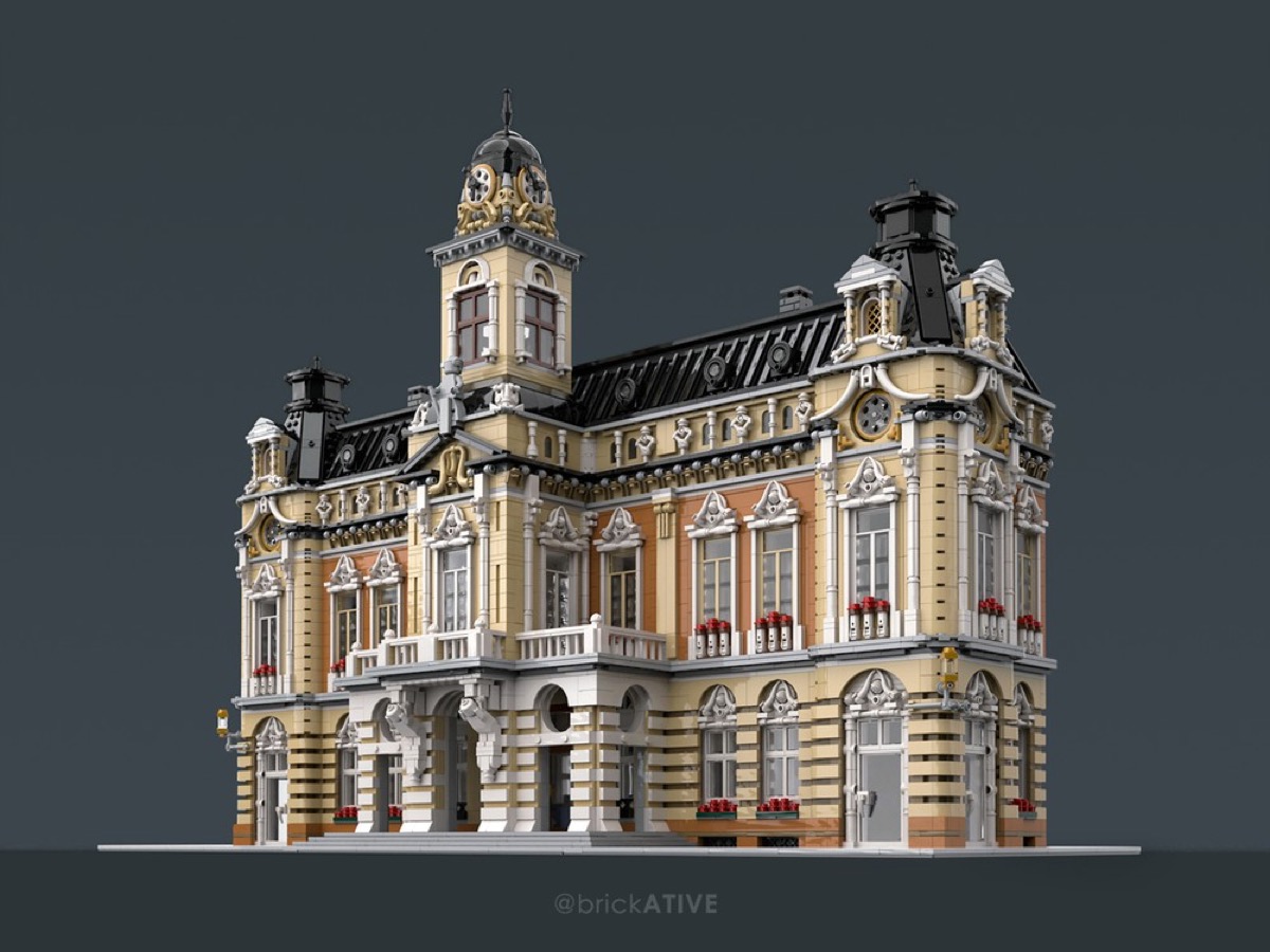 A custom LEGO set of a Polish town hall 