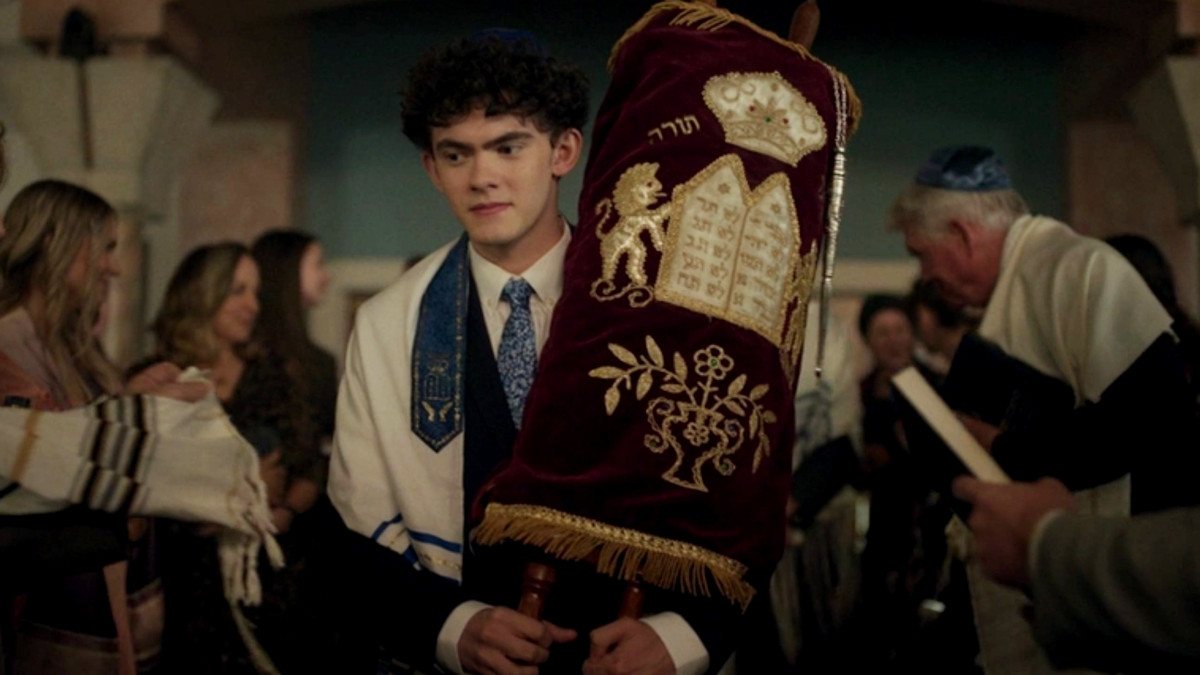 William Kaplan's Bar Mitzvah Scene, Agatha All Along. William walks holding the Torah.