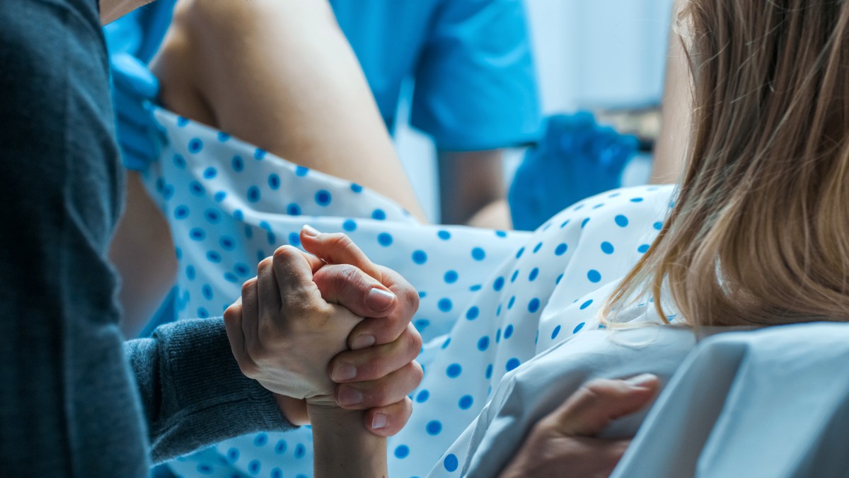 A woman in labor at a hospital