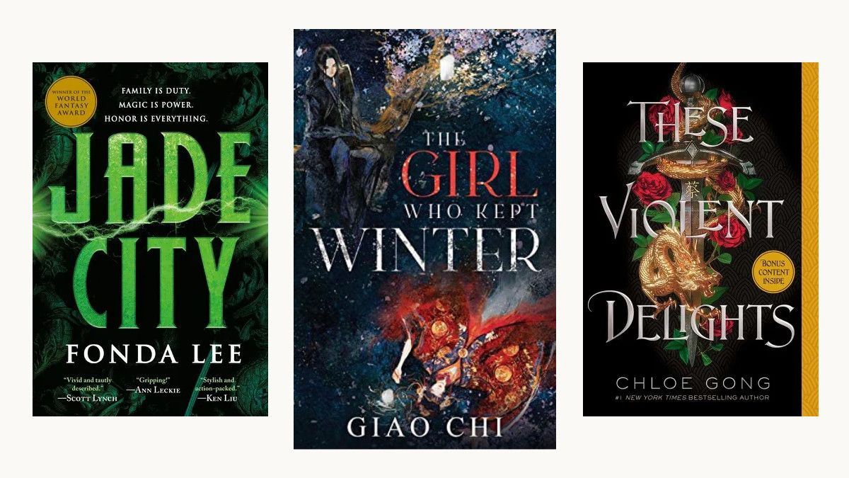 Covers for 'Jade City', 'The Girl Who Kept Winter' and 'These Violent Delights'