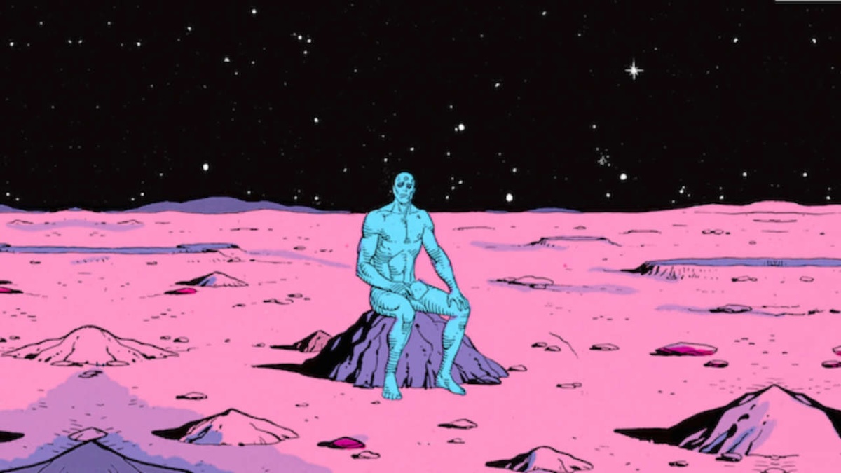 dr manhattan sitting on the moon