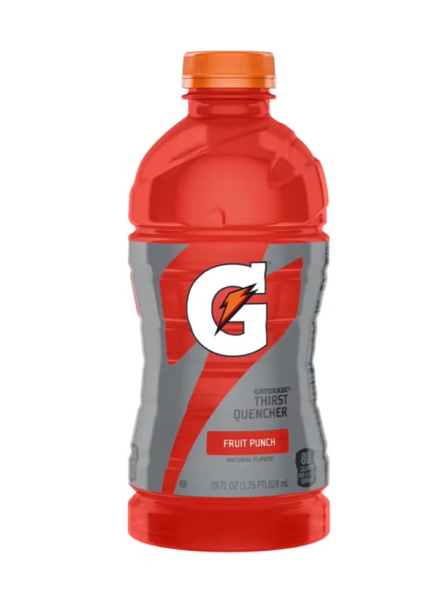 A bottle of Fruit Punch Gatorade