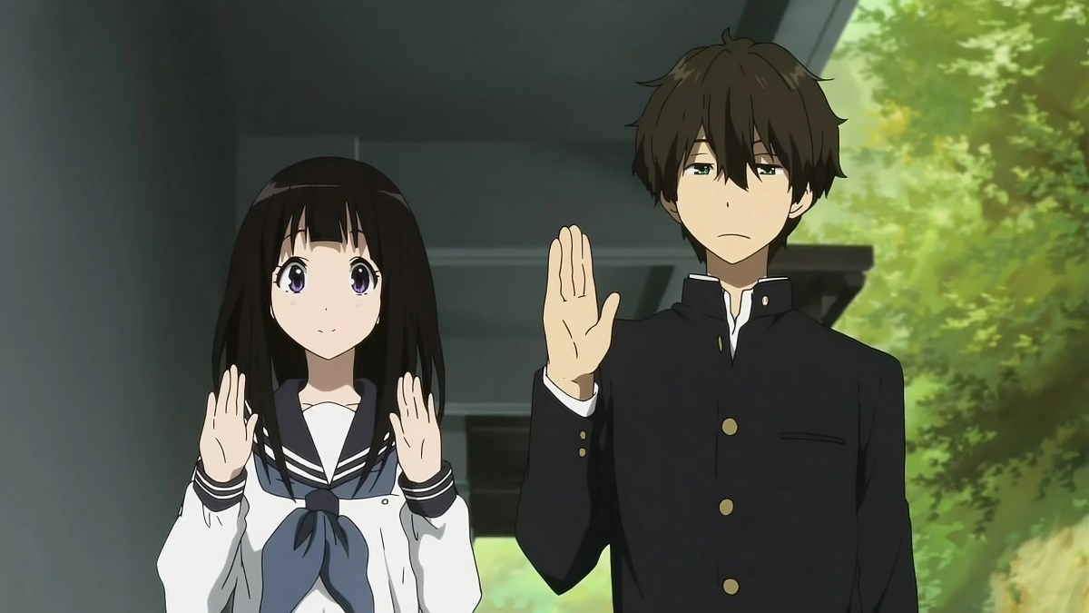 L-R: Eru Chitanda and Houtarou Oreki from 'Hyouka'