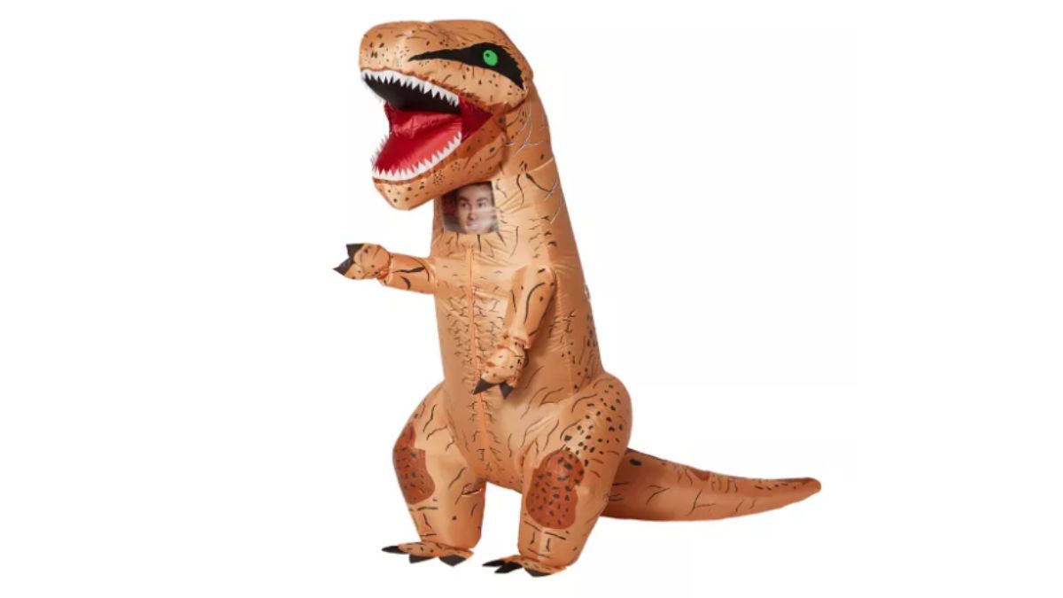 Inflatable dinosaur costume. 