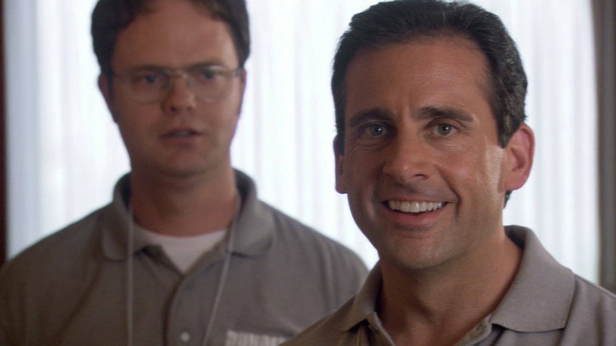 michael scott and dwight standing and looking at the camera