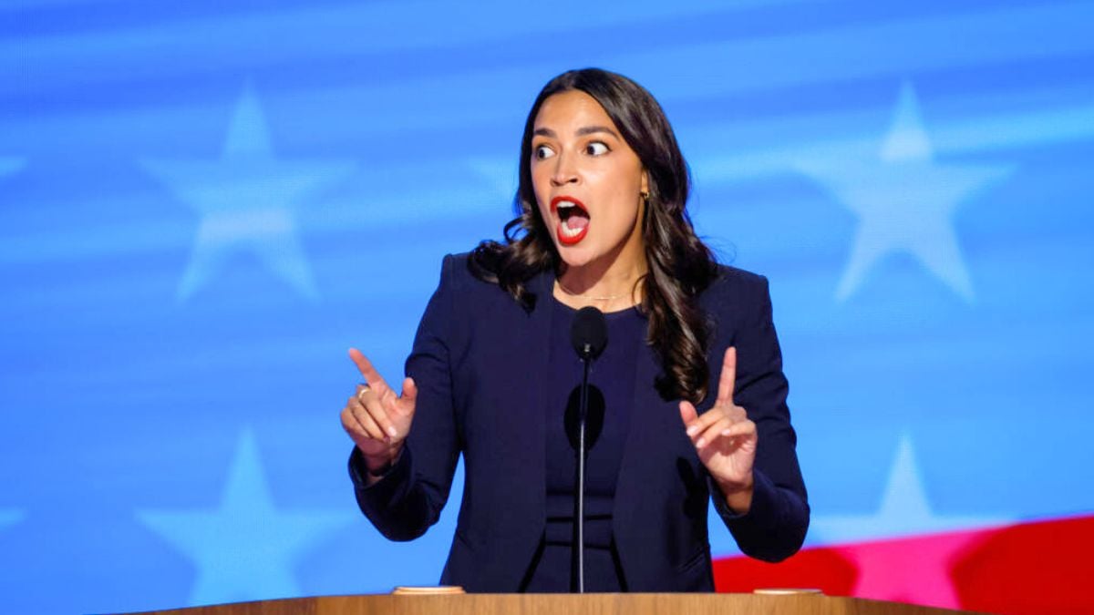 CHICAGO, ILLINOIS - AUGUST 19: Rep. Alexandria Ocasio-Cortez (D-NY) speaks onstage during the first day of the Democratic National Convention at the United Center on August 19, 2024 in Chicago, Illinois. Delegates, politicians, and Democratic party supporters are in Chicago for the convention, concluding with current Vice President Kamala Harris accepting her party's presidential nomination. The DNC takes place from August 19-22. (Photo by Chip Somodevilla/Getty Images)