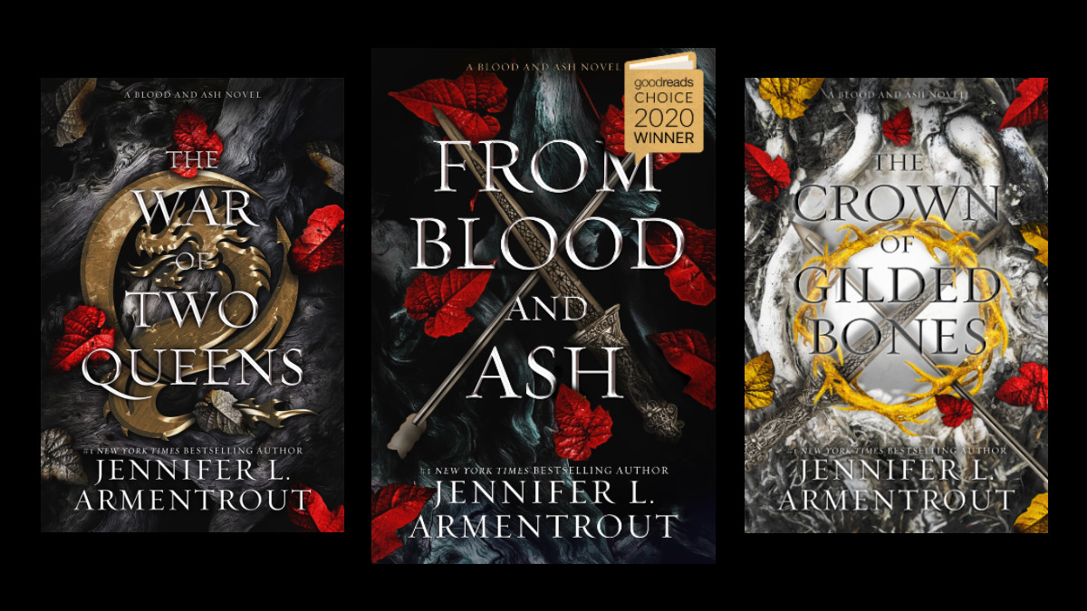 Covers for 'The War of Two Queens,' 'From Blood and Ash' and 'The Crown of Gilded Bones'