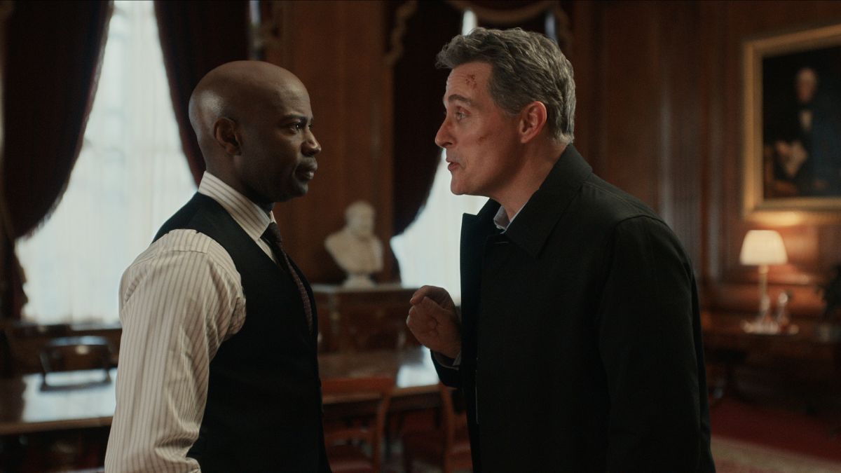 David Gyasi as Austin Dennison and Rufus Sewell as Hal Wyler face each other in The Diplomat season 2