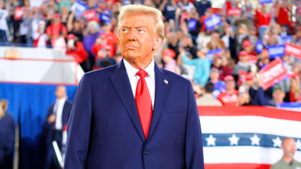 RALEIGH, NORTH CAROLINA - NOVEMBER 04: Republican presidential nominee, former U.S. President Donald Trump takes the stage during a campaign rally at the J.S. Dorton Arena on November 04, 2024 in Raleigh, North Carolina. With one day left before the general election, Trump is campaigning for re-election in the battleground states of North Carolina, Pennsylvania and Michigan. (Photo by Chip Somodevilla/Getty Images)