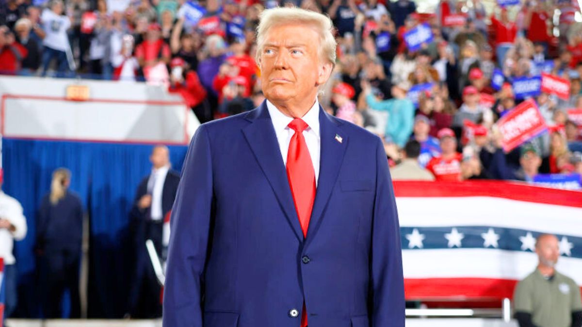 RALEIGH, NORTH CAROLINA - NOVEMBER 04: Republican presidential nominee, former U.S. President Donald Trump takes the stage during a campaign rally at the J.S. Dorton Arena on November 04, 2024 in Raleigh, North Carolina. With one day left before the general election, Trump is campaigning for re-election in the battleground states of North Carolina, Pennsylvania and Michigan. (Photo by Chip Somodevilla/Getty Images)