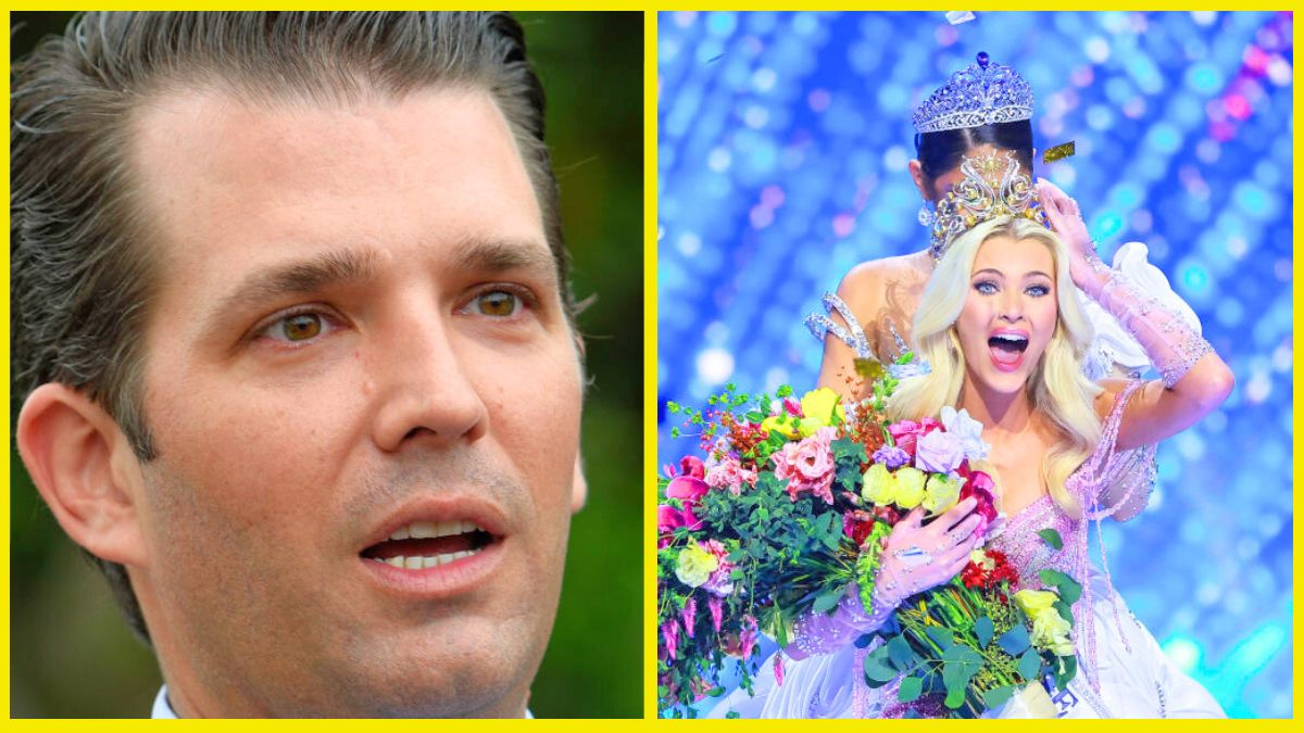 WASHINGTON, DC - APRIL 17: Donald Trump, Jr. attends the 139th White House Easter Egg Roll at The White House on April 17, 2017 in Washington, DC. (Photo by Leigh Vogel/WireImage,) MEXICO CITY, MEXICO - NOVEMBER 16: Miss Denmark, Victoria Kjær Theilvig, is crowned as Miss Universe 2024 in The 73rd Miss Universe Competition - show at Arena Ciudad de Mexico on November 16, 2024 in Mexico City, Mexico. (Photo by Hector Vivas/Getty Images)