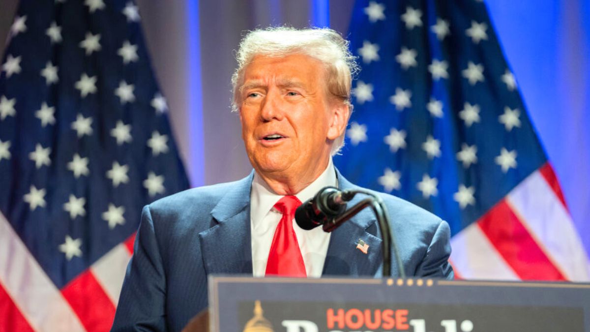 WASHINGTON, DC - NOVEMBER 13: U.S. President-elect Donald Trump speaks at a House Republicans Conference meeting at the Hyatt Regency on Capitol Hill on November 13, 2024 in Washington, DC. As is tradition with incoming presidents, Trump is traveling to Washington, DC to meet with U.S. President Joe Biden at the White House as well as Republican members of Congress on Capitol Hill. (Photo by Allison Robbert-Pool/Getty Images)