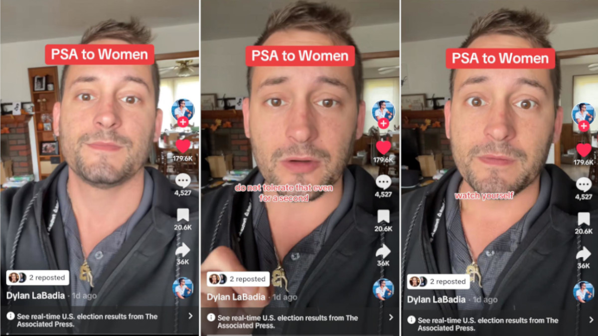 TikTok stills of Dylan LaBadia's PSA to women about MAGA's sexual harassment