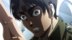 Eren Yeager with a panicked look on his face in Attack on Titan Season 3