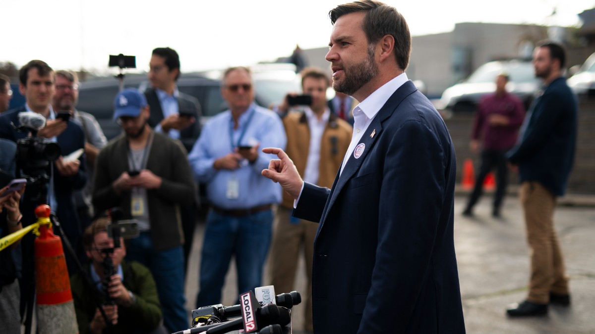 J. D. Vance speaking to the press in Cincinnati, OH