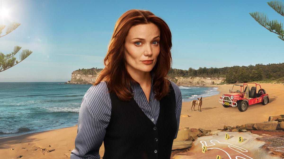 Mackenzie Clarke standing in front of a beach in artwork for Return to Paradise season 1