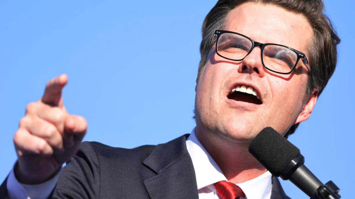 COACHELLA, CALIFORNIA - OCTOBER 12: U.S. Rep. Matt Gaetz (R-FL) speaks at a campaign rally for Republican presidential nominee, former U.S. President Donald Trump on October 12, 2024 in Coachella, California. With 24 days to go until election day, former President Donald Trump is detouring from swing states to hold the rally in Democratic presidential nominee, Vice President Kamala Harris' home state. (Photo by Mario Tama/Getty Images)