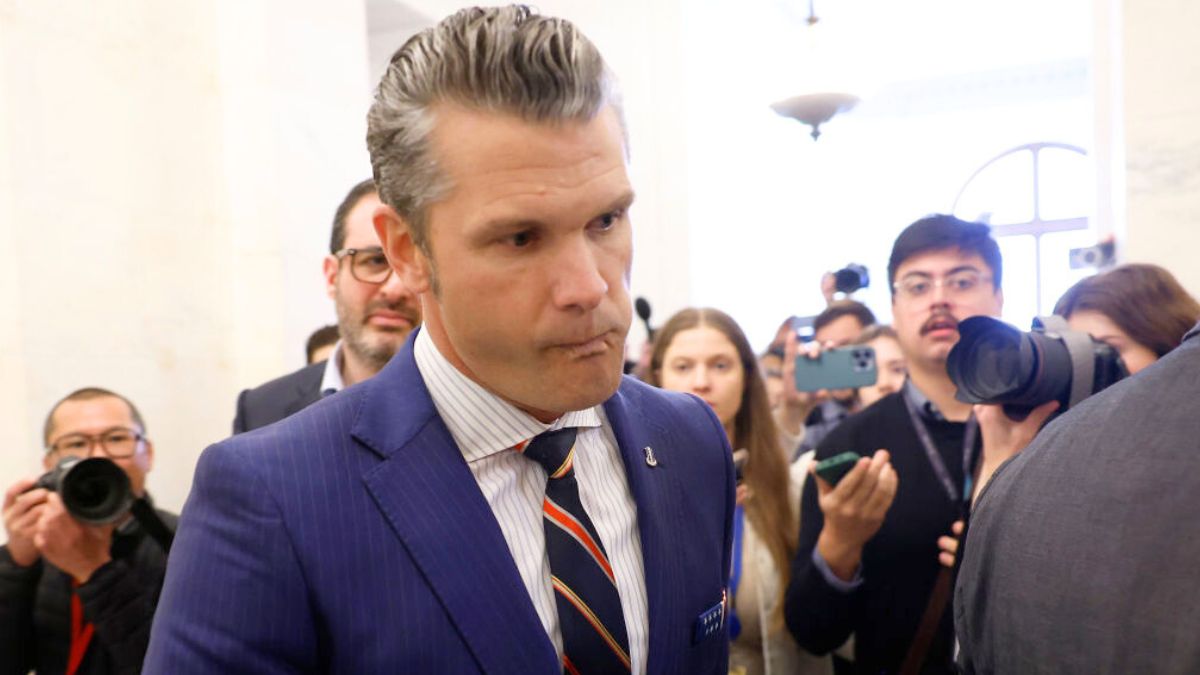 WASHINGTON, DC - NOVEMBER 21: President-elect Donald Trump's nominee to be Secretary of Defense Pete Hegseth leaves the Russell Senate Office Building on November 21, 2024 in Washington, DC. Hegseth was on Capitol Hill meeting with Senators to discuss his nomination and qualifications. (Photo by Kevin Dietsch/Getty Images)