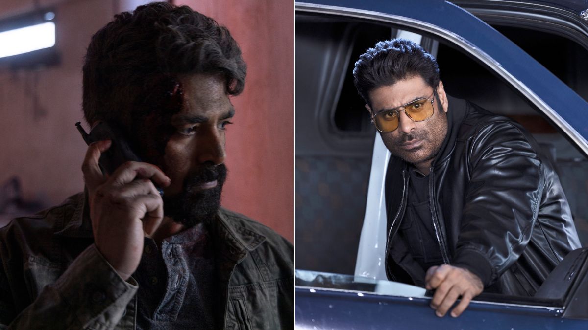 Left: Saqib Saleem as KD talks on phone. Right: Sikander Kher as Shaan exits a car in Citadel: Honey Bunny