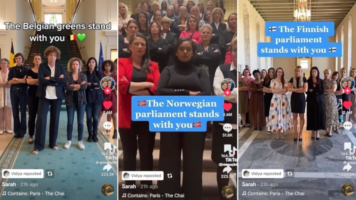 TikTok stills of European women offering support to American women after the 2024 election