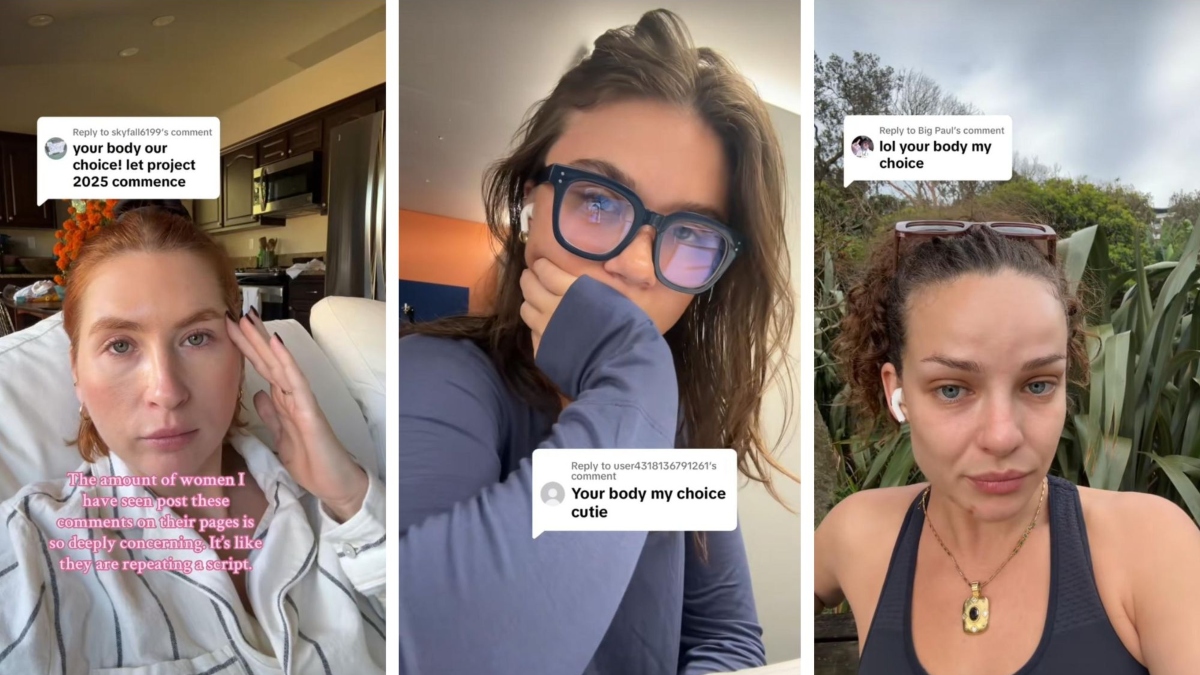 Three women on TikTok receive comments reading, "Your body, our choice" and similar statements.