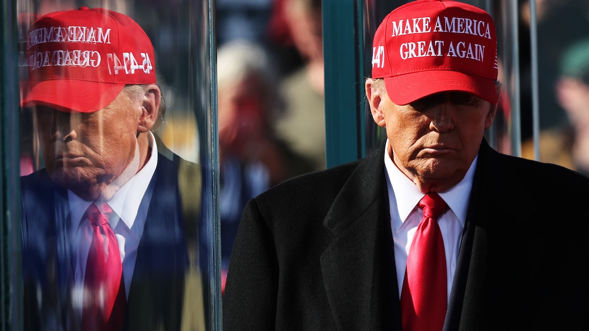 trump mirrored with his hat on