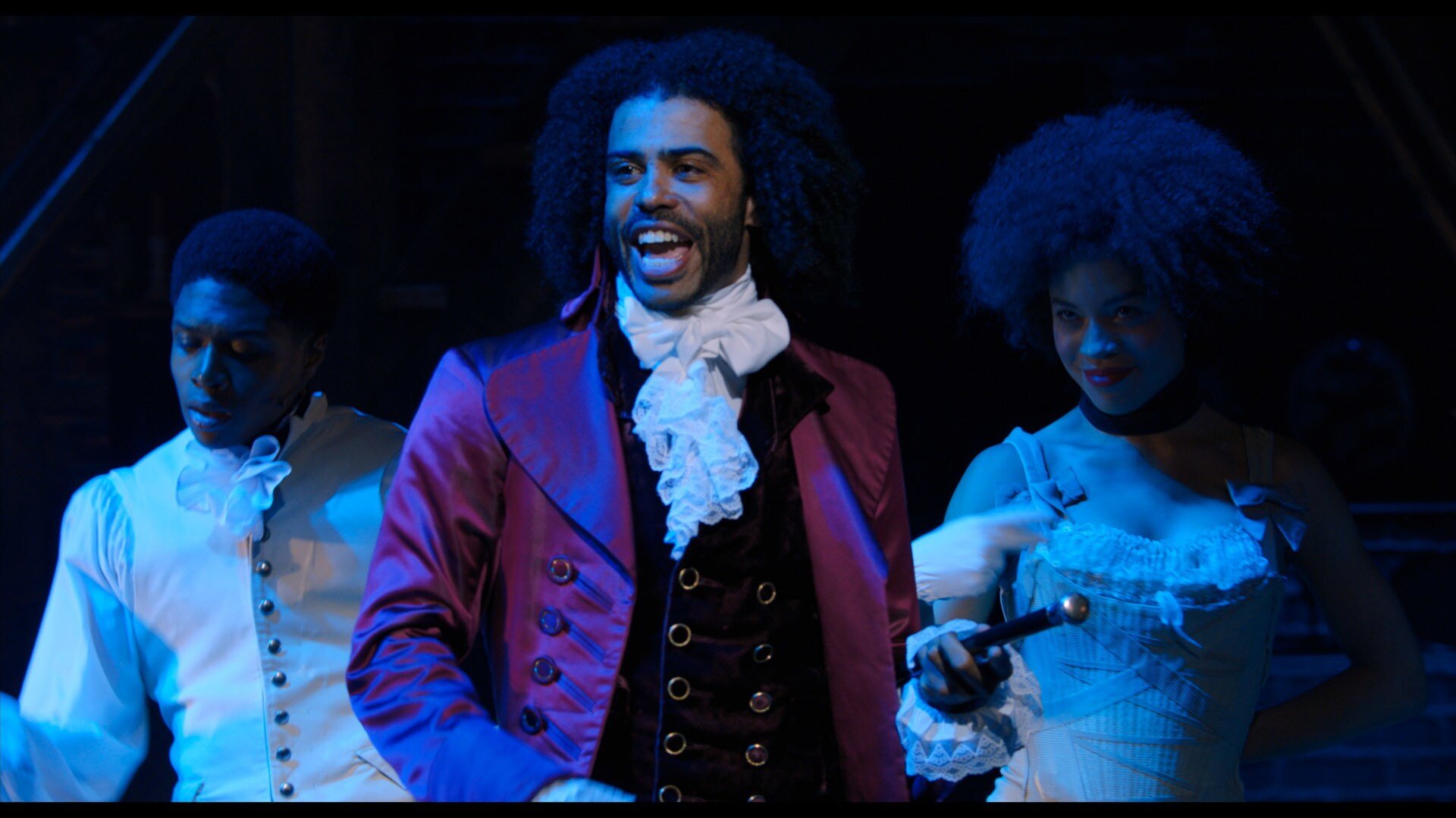 Daveed Diggs is Thomas Jefferson in HAMILTON, the filmed version of the original Broadway production.