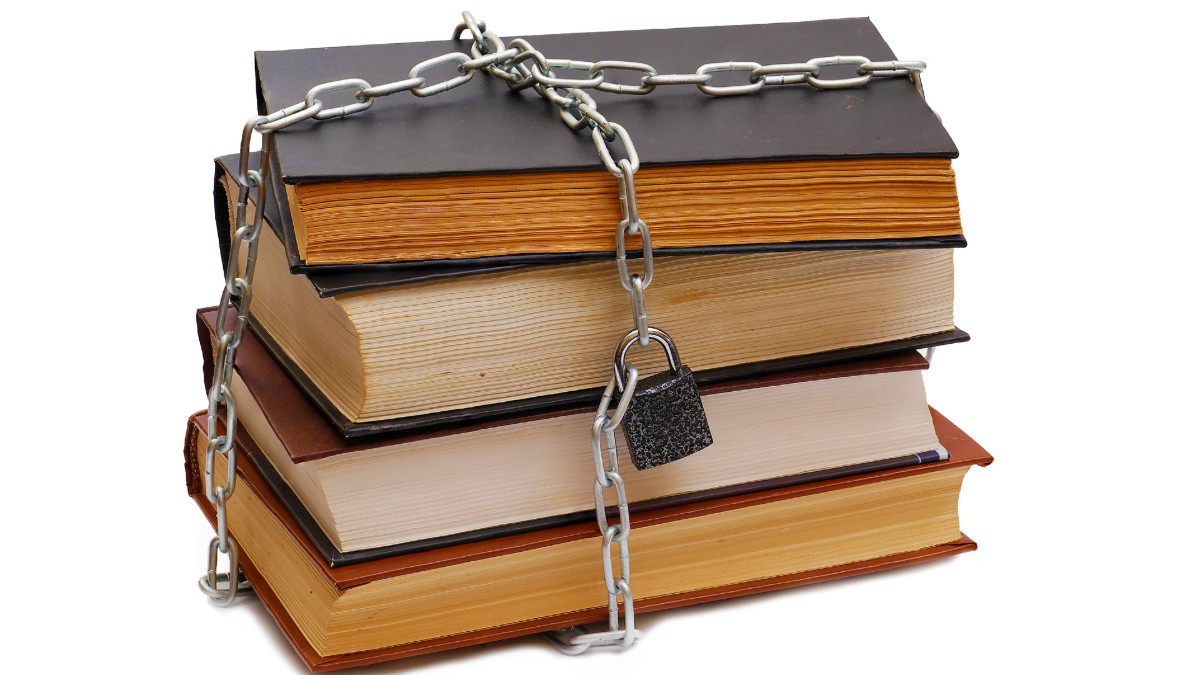 A stack of books chained up