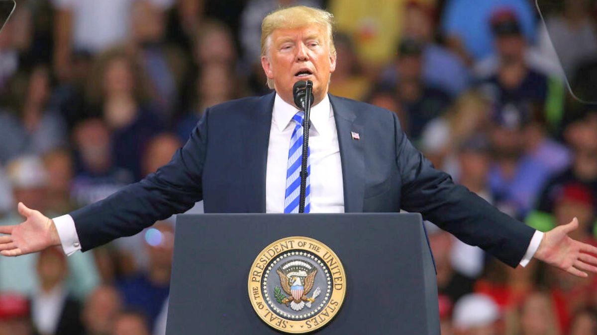 CHARLESTON, WV - AUGUST 21: President Donald Trump speaks at a rally on August 21, 2018 in Charleston, West Virginia. Paul Manafort, a former campaign manager for Trump and a longtime political operative, was found guilty in a Washington court today of not paying taxes on more than $16 million in income and lying to banks where he was seeking loans. (Photo by Spencer Platt/Getty Images)