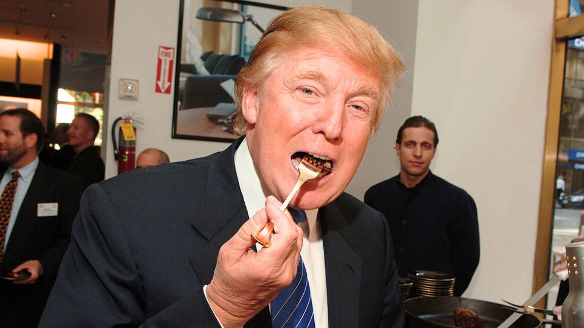 Donald Trump during Launch of Trump Steaks at The Sharper Image at The Sharper Image in New York City, New York, United States. (Photo by Stephen Lovekin/WireImage for Hill & Knowlton)