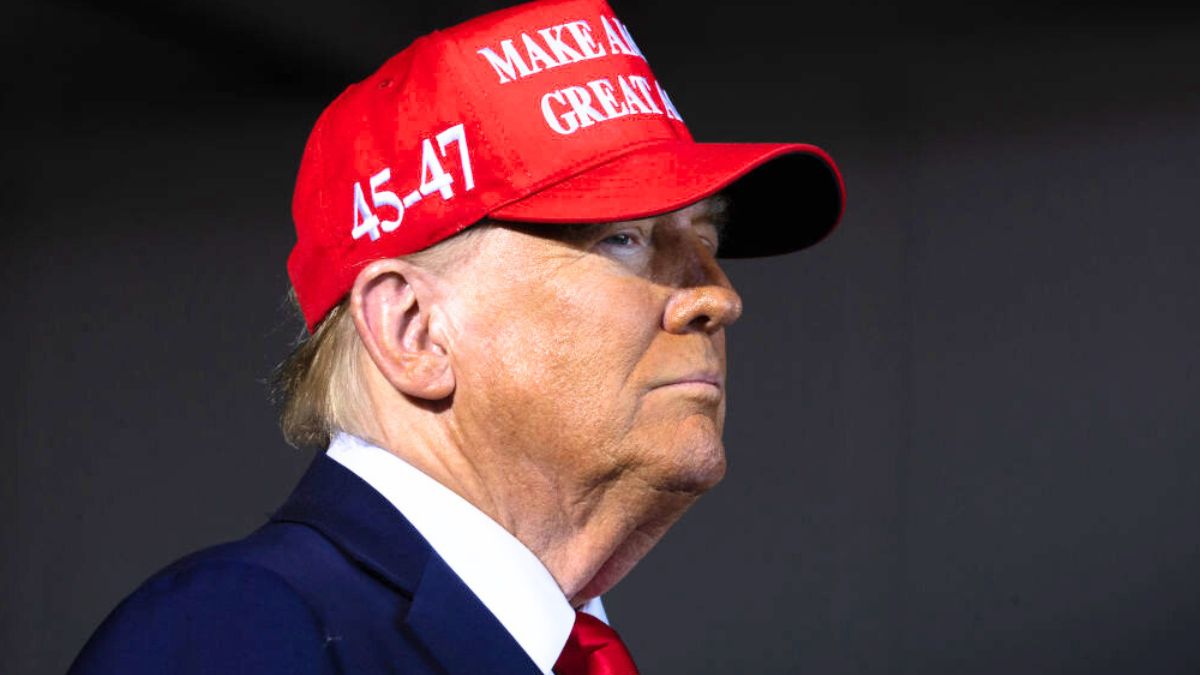 JUNEAU, WISCONSIN - OCTOBER 06: Republican presidential nominee, former President Donald Trump, speaks during a rally at Dodge County Airport on October 06, 2024 in Juneau, Wisconsin. The rally follows one yesterday where Trump addressed thousands of supporters near Butler, Pennsylvania, at the site where he was wounded by a gunshot on July 13. (Photo by Scott Olson/Getty Images)