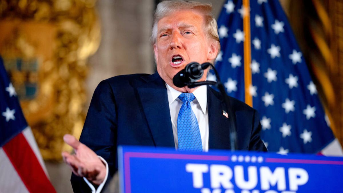 PALM BEACH, FLORIDA - DECEMBER 16: U.S. President-elect Donald Trump speaks at a news conference at Trump's Mar-a-Lago resort on December 16, 2024 in Palm Beach, Florida. In a news conference that went over an hour, Trump announced that SoftBank will invest over $100 billion in projects in the United States including 100,000 artificial intelligence related jobs and then took questions on Syria, Israel, Ukraine, the economy, cabinet picks, and many other topics. (Photo by Andrew Harnik/Getty Images)