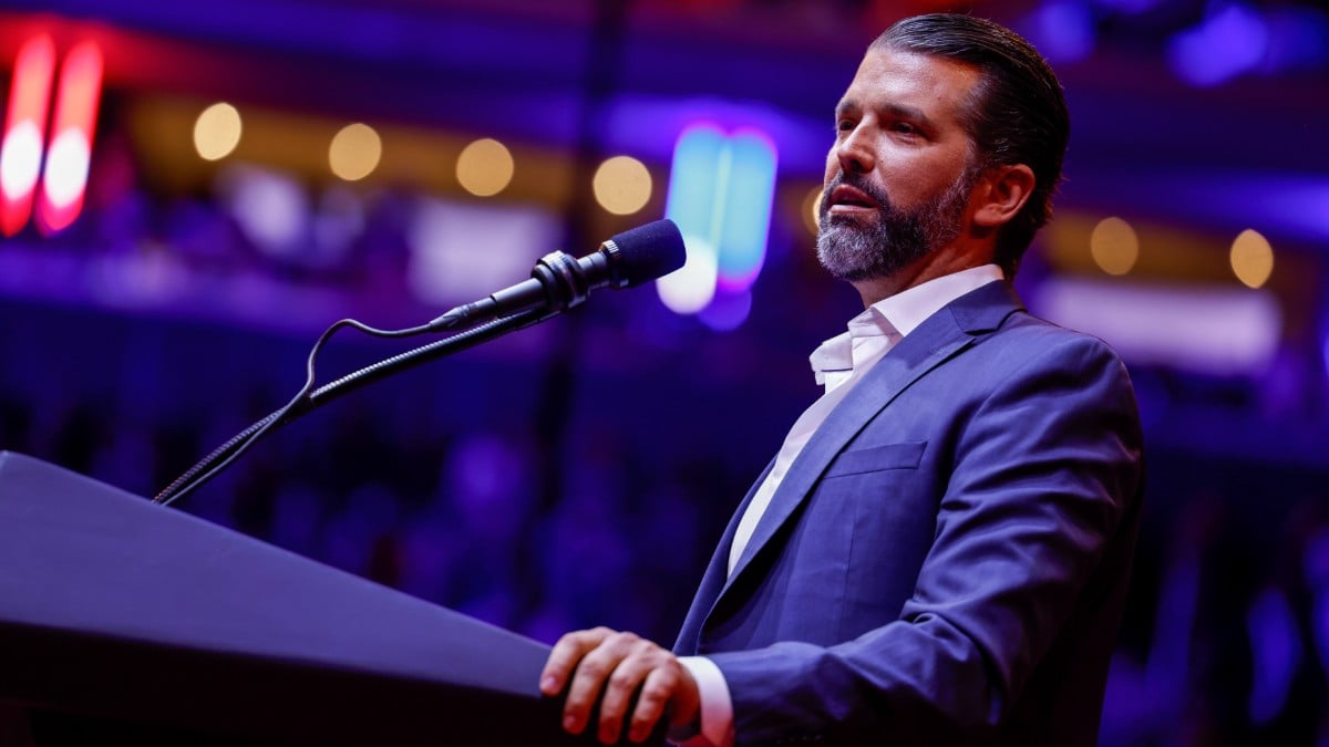 Donald Trump, Jr. speaking at a Trump rally in Madison Square Garden