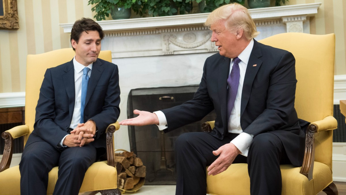 Donald Trump and Canadian Prime Minister Justin Trudeau during a meeting at the White House