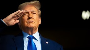 Donald Trump does a salute at a rally in Houston, Texas