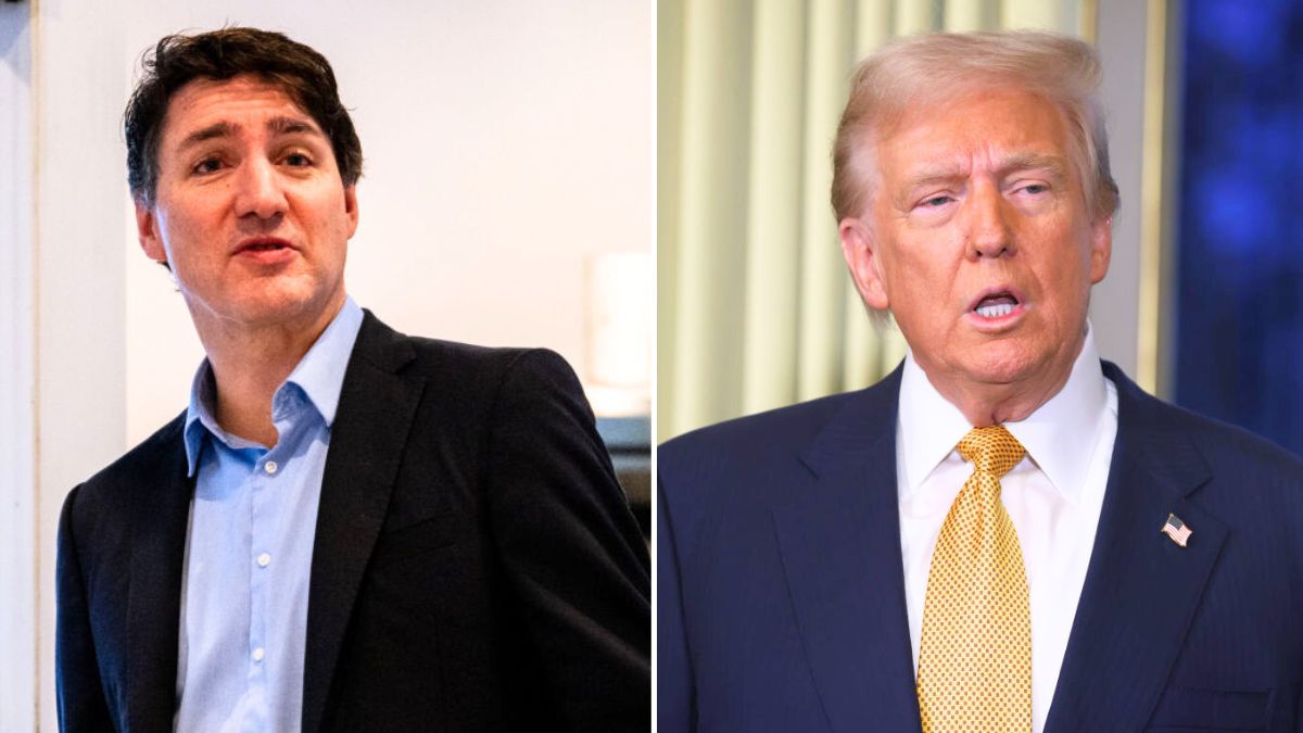 PALM BEACH, FLORIDA - NOVEMBER 30: Canadian Prime Minister Justin Trudeau speaks to a reporter while exiting the Delta Hotels by Marriott West Palm Beach on November 30, 2024 in Palm Beach, Florida. Trudeau arrived at Mar-a-Lago for an unannounced visit with U.S. President-elect Donald Trump after the president-elect threatened to impose sweeping tariffs on Canadian products. (Photo by Brandon Bell/Getty Images) PARIS, FRANCE - DECEMBER 7: French President Emmanuel Macron (not pictured) meets with President-Elect Donald Trump at the Elysee Palace on December 7, 2024 in Paris, France. Donald Trump was among the wave of foreign dignitaries descending on Paris this weekend to attend a reopening ceremony at Notre-Dame Cathedral, more than five years after it was damaged in a major fire. (Photo by Oleg Nikishin/Getty Images)