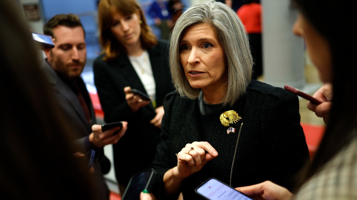 Joni Ernst speaks to reporters at the U.S. Capitol while attending a Senate luncheon on November 19 2024