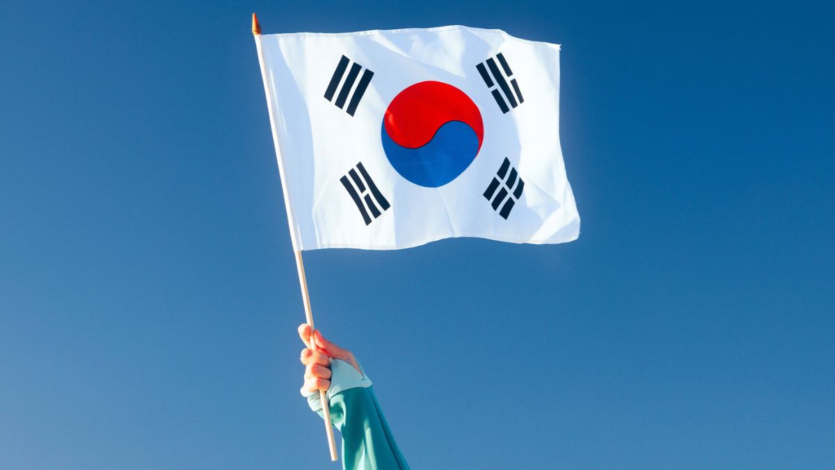 Cheerful enthusiastic patriotic person displaying the symbol of Korea