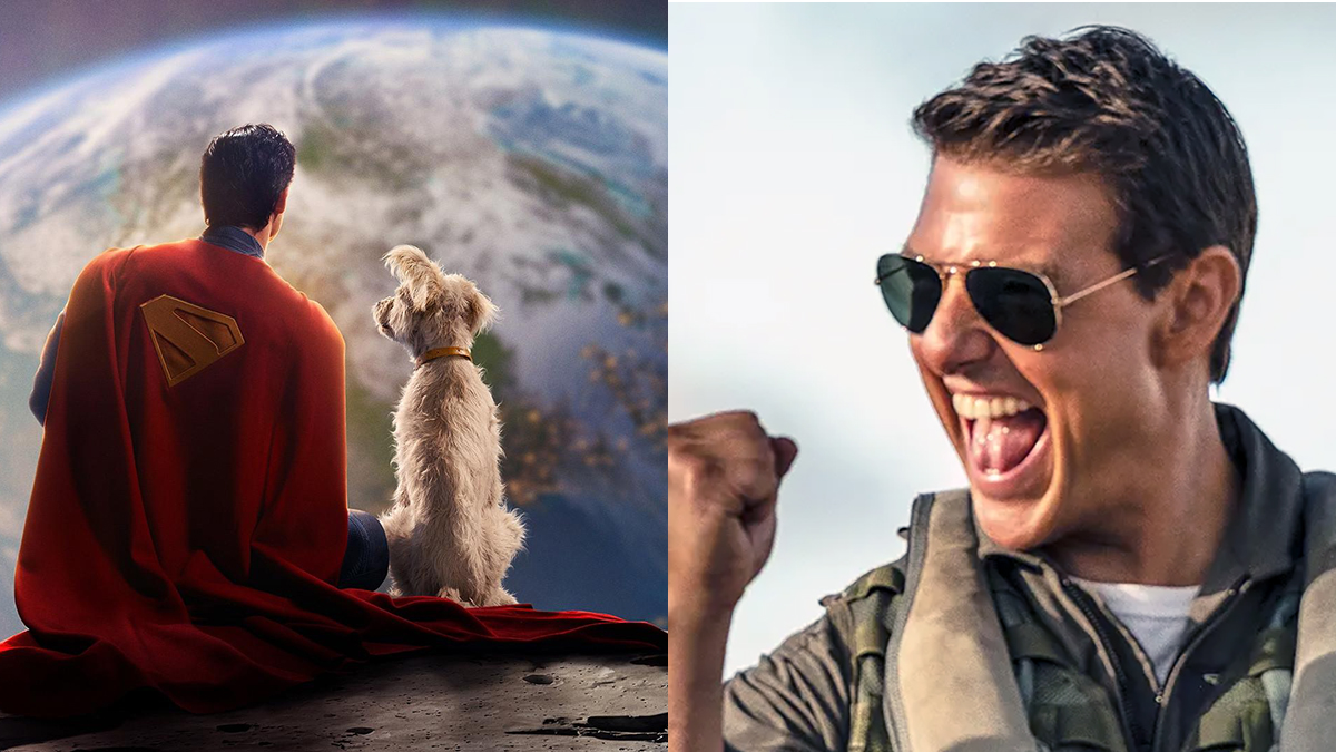 superman and krypto and tom cruise as maverick in top gun