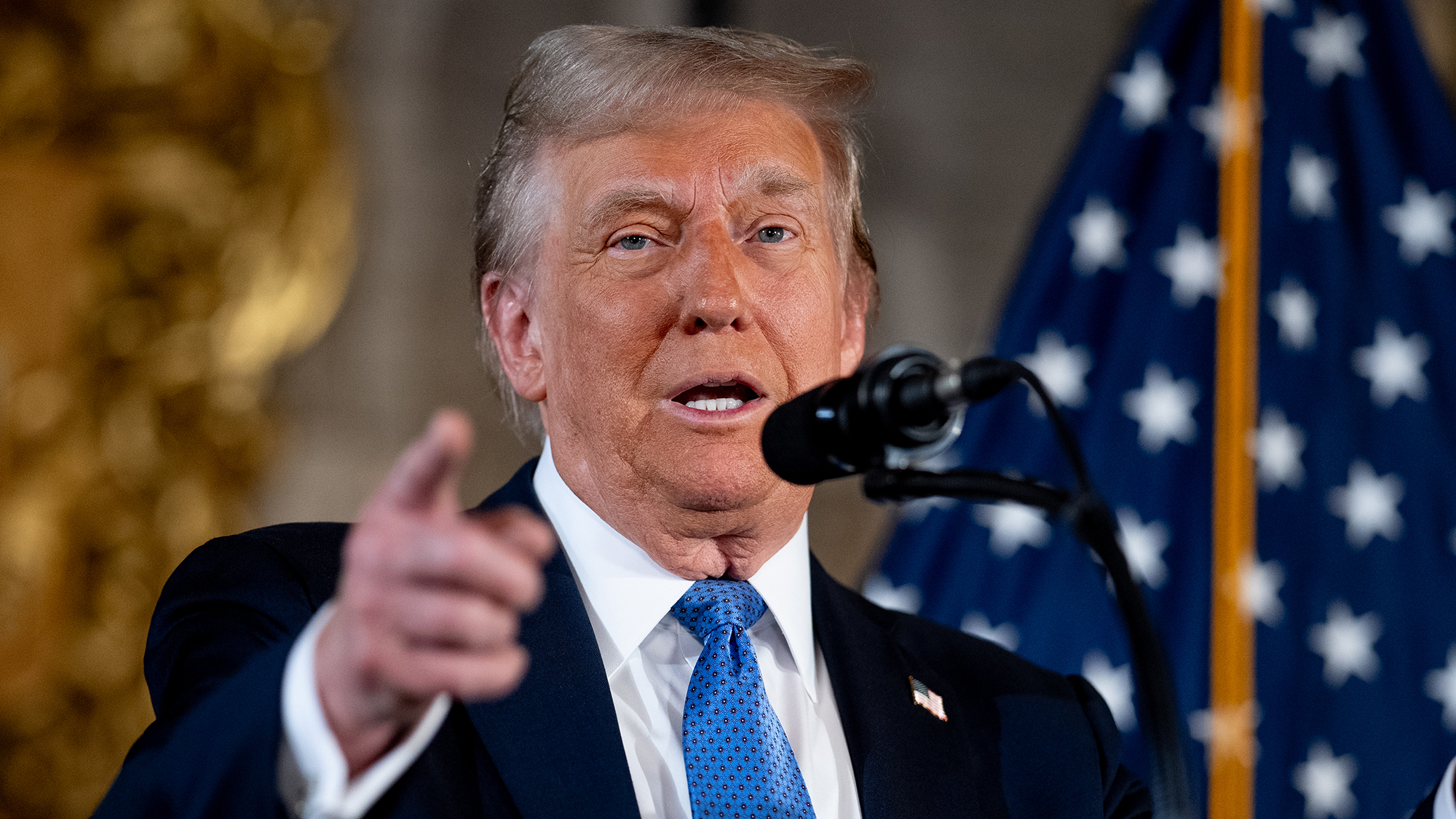 PALM BEACH, FLORIDA - DECEMBER 16: U.S. President-elect Donald Trump speaks at a news conference at Trump's Mar-a-Lago resort on December 16, 2024 in Palm Beach, Florida. In a news conference that went over an hour, Trump announced that SoftBank will invest over $100 billion in projects in the United States including 100,000 artificial intelligence related jobs and then took questions on Syria, Israel, Ukraine, the economy, cabinet picks, and many other topics. (Photo by Andrew Harnik/Getty Images)