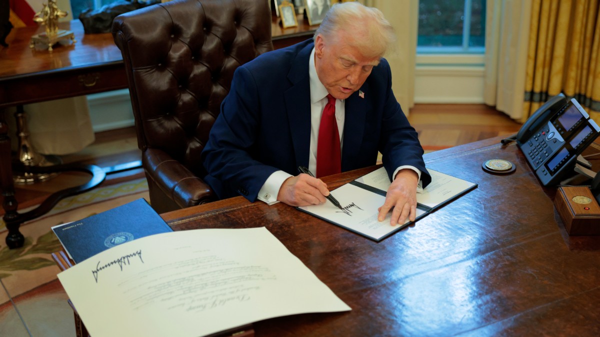 Donald Trump signs Executive Orders in the Oval Office