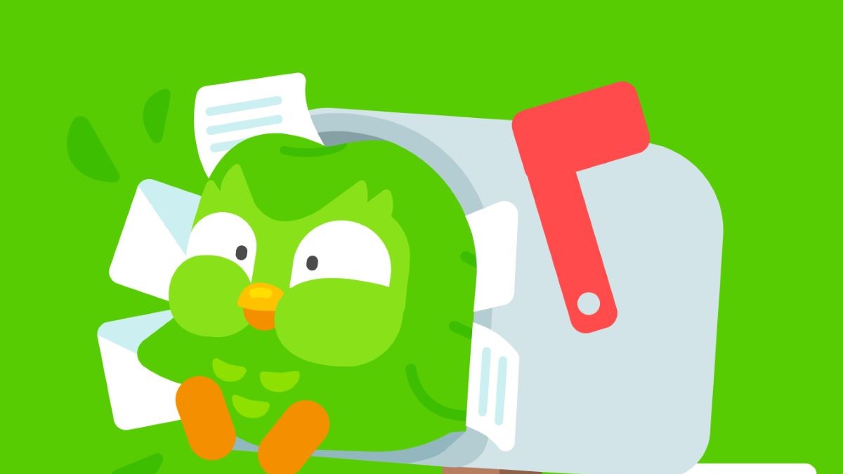 Duolingo Owl Duo in a mailbox