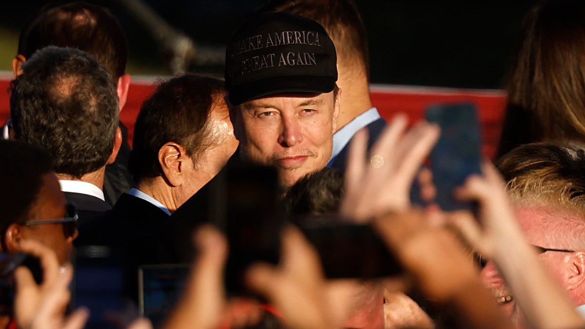 Elon Musk in a crowd of Trump supporters at a Trump rally in Butler, Pennsylvania